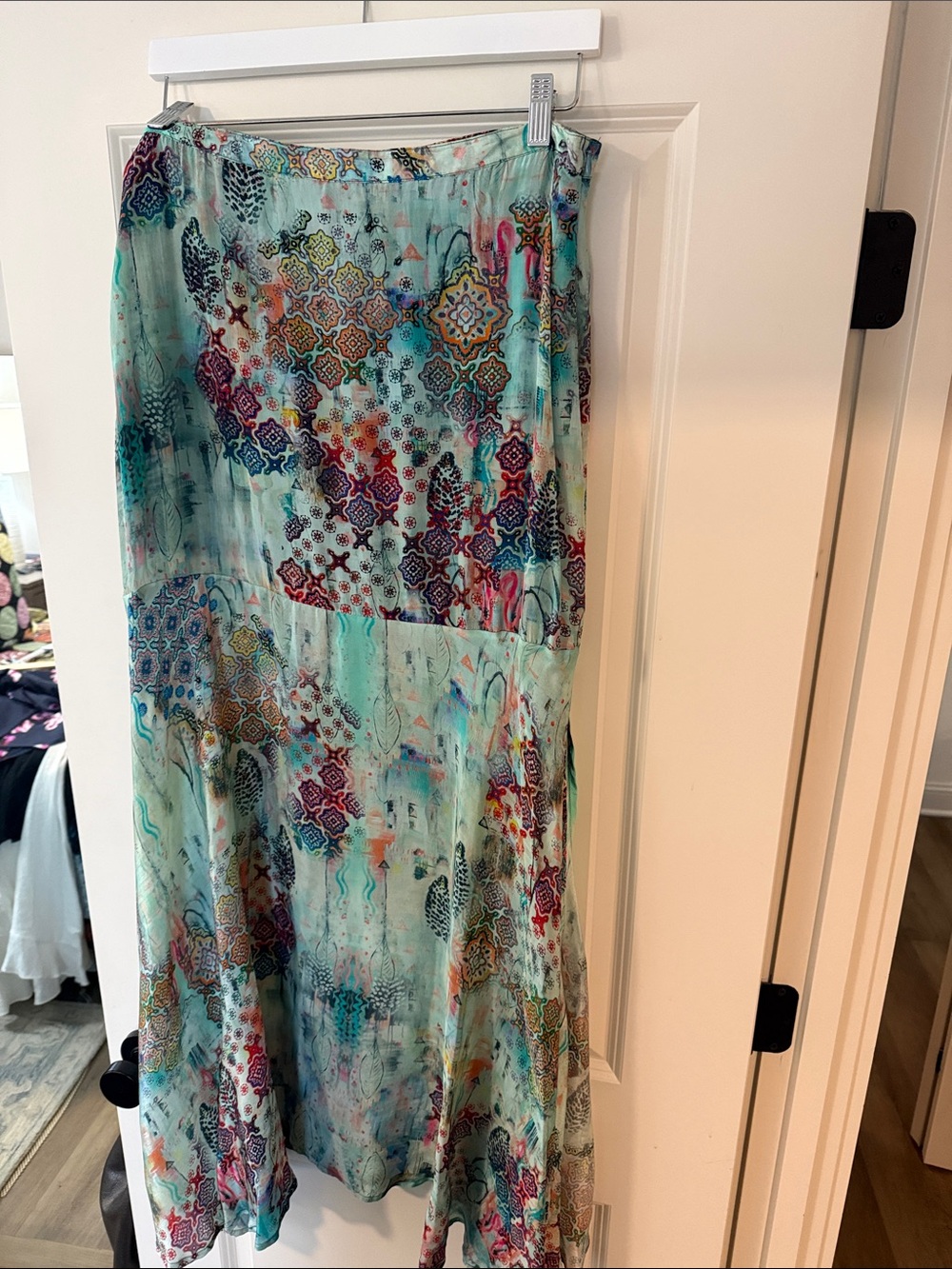 Aqua Multicolor Printed Flowing Maxi Skirt
